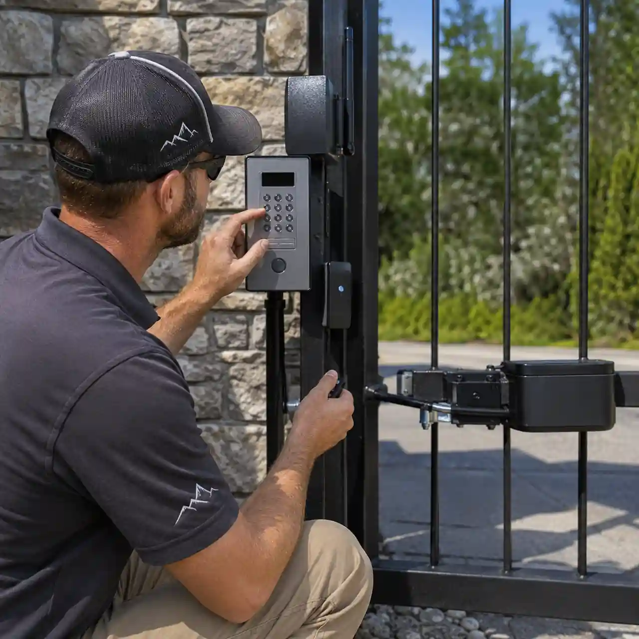 Burley Idaho Fence Pros crew configuring gate automation near Burley