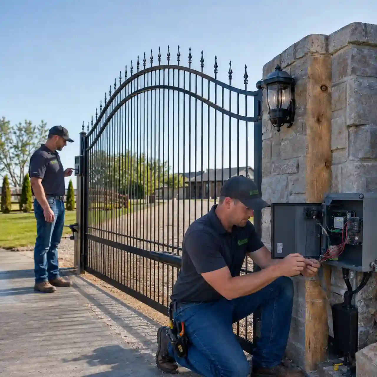 Automated iron entrance gate with keypad access installed near Burley