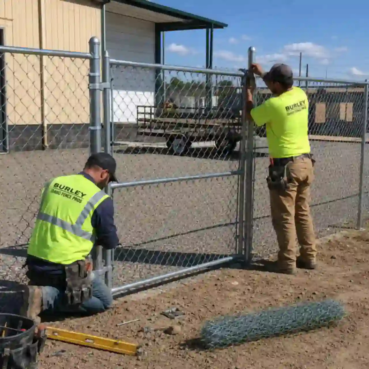 Burley Idaho Fence Pros technician installing commercial chain link fencing