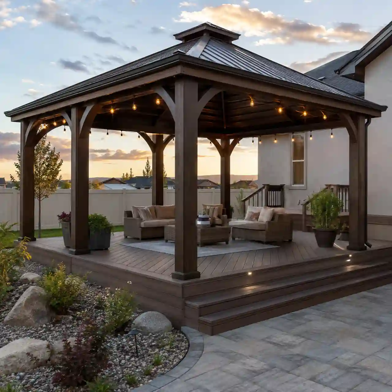 Burley Idaho Fence Pros crew building a covered outdoor structure near Burley