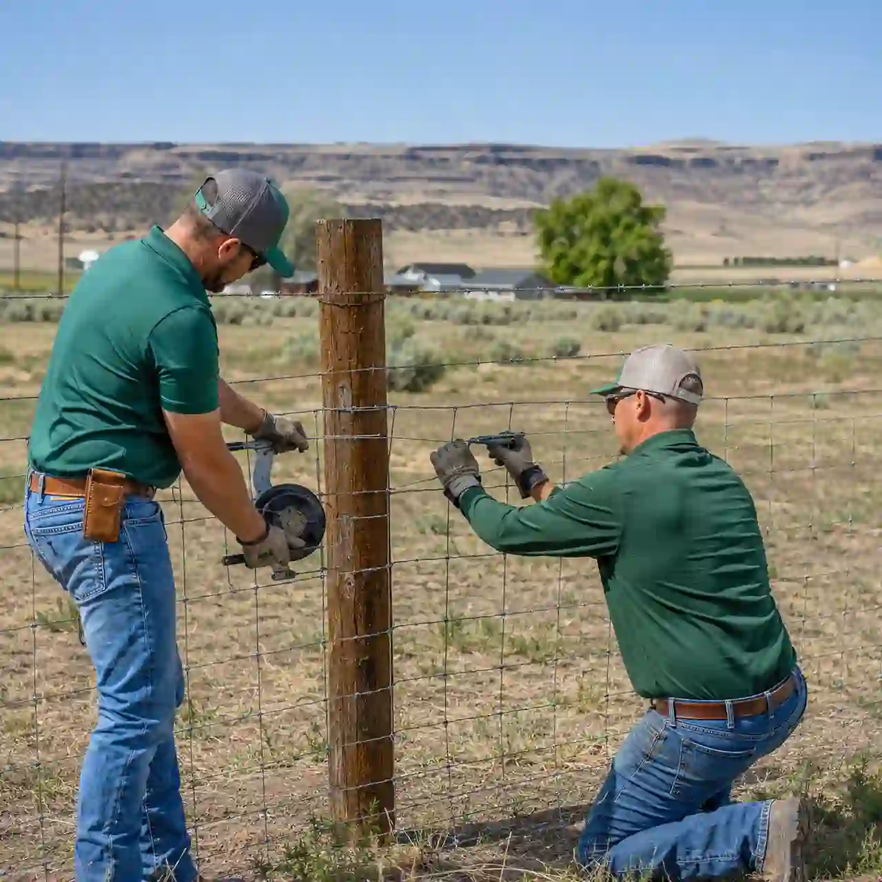 Burley Idaho Fence Pros crew performing fence repair near Burley