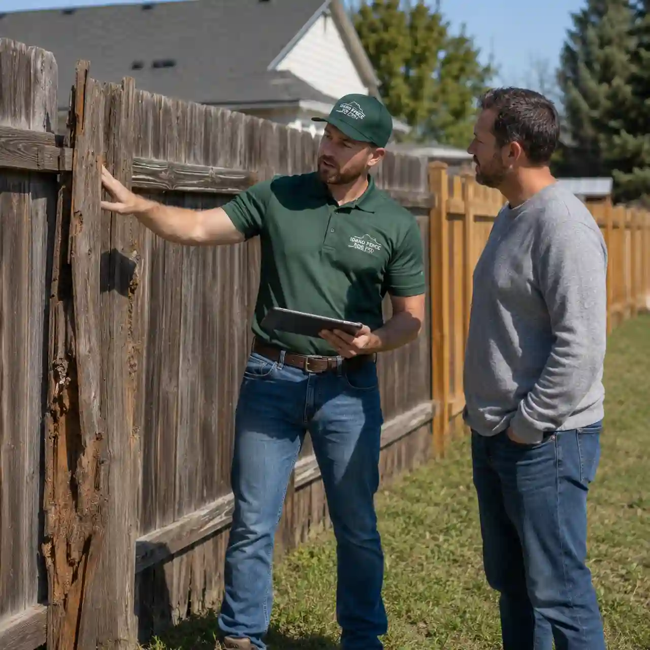 Burley Idaho Fence Pros technician repairing a fence near Burley