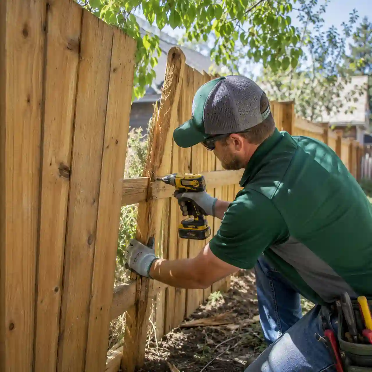 Burley Idaho Fence Pros technician repairing fencing near Burley